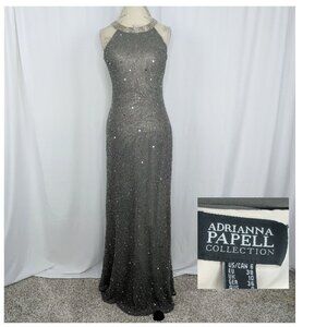 Adrianna Papell Gown 6 Small Formal Silver Beaded